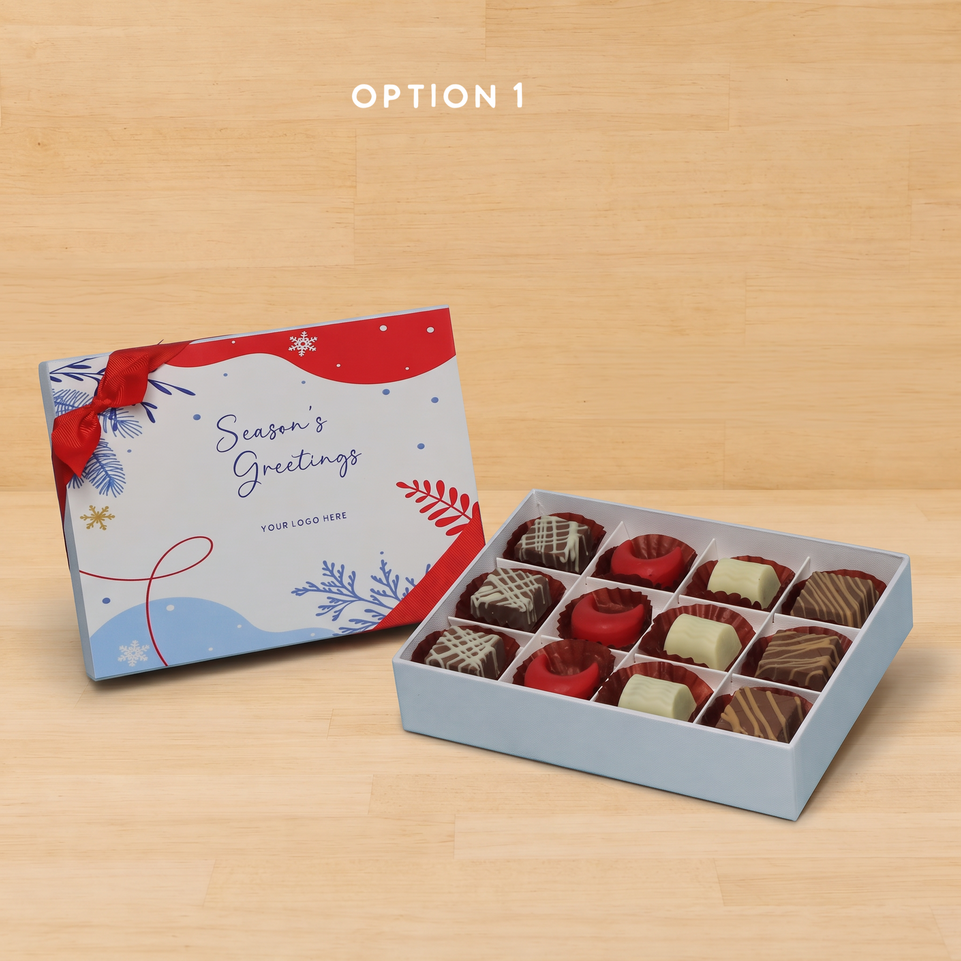 Set of 5 corporate customized season's greetings designed premium chocolate 12p hard box