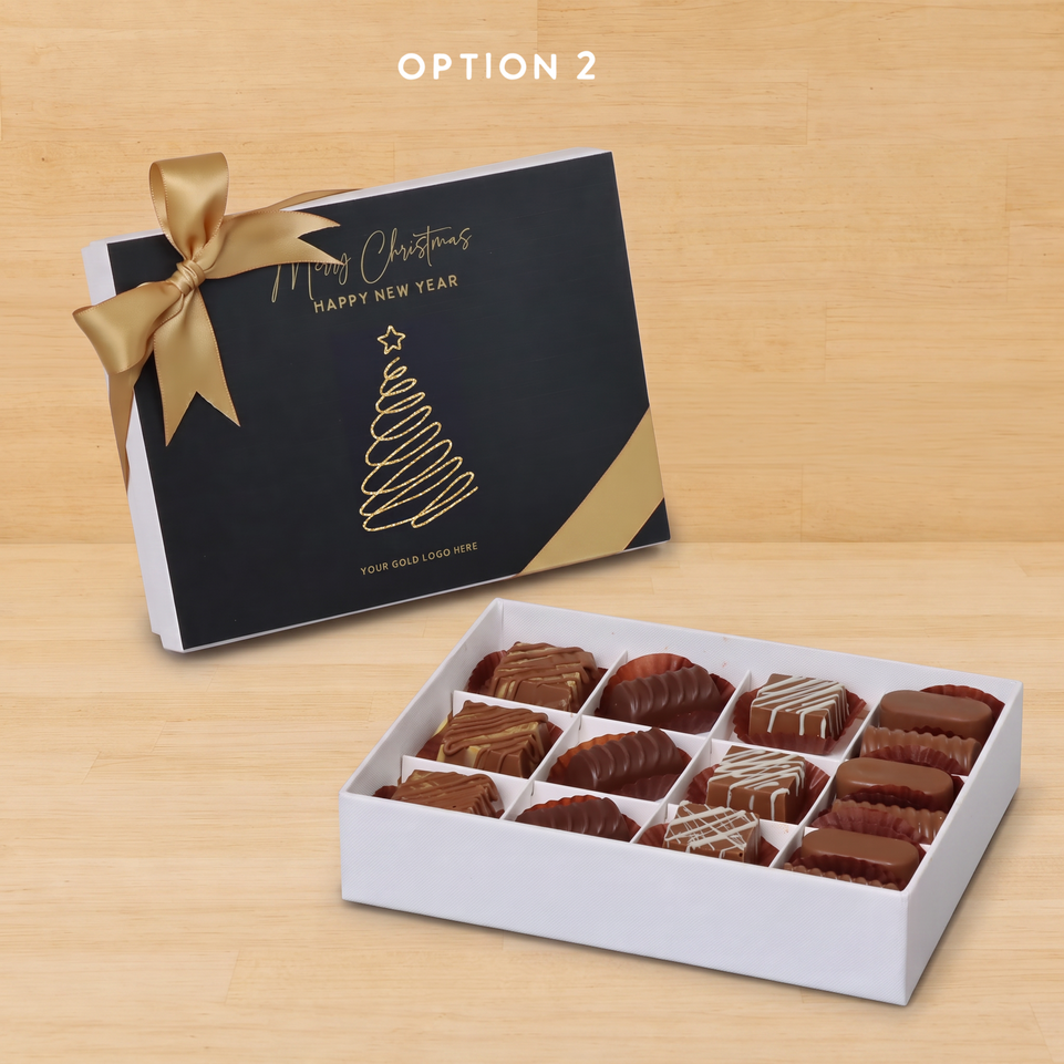 Merry Christmas & Happy New Year designed premium chocolate 12 piece hard box