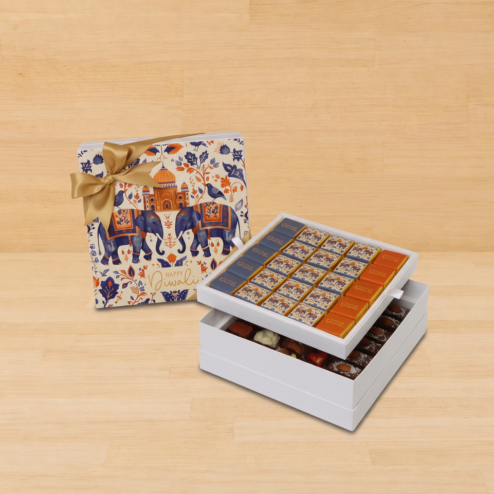 Happy diwali elephant festive designed 2-layer premium chocolate hard box