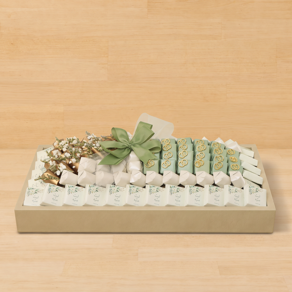 Bridal customized sage green decorated premium chocolate medium leather tray