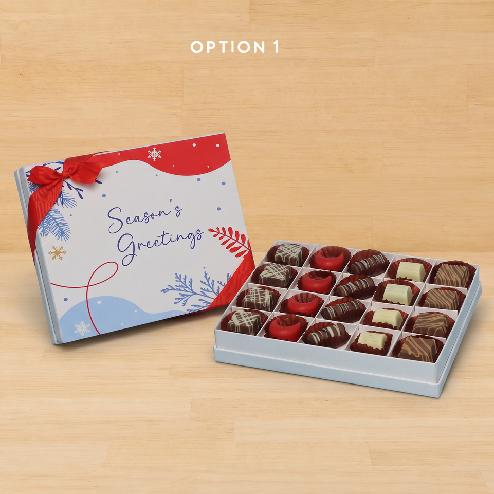 Season's greetings designed premium chocolate 20p hard box
