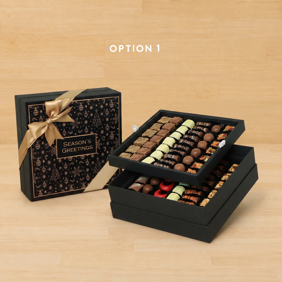 Season's greetings Christmas designed premium chocolate 2-layer hard box