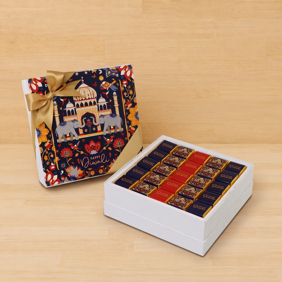 Happy diwali majestic elephant designed premium chocolate one layer hard box