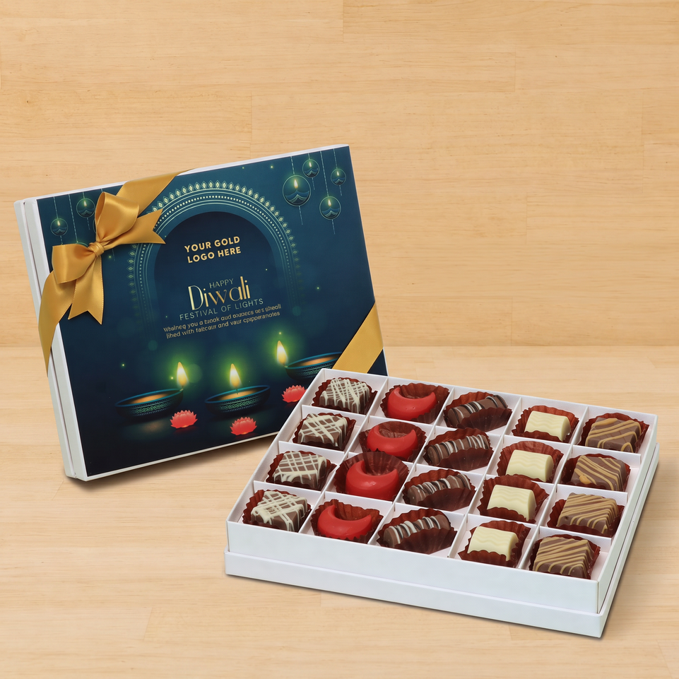 Set of 3 corporate customized diwali candle lights designed premium chocolate 20P hard box