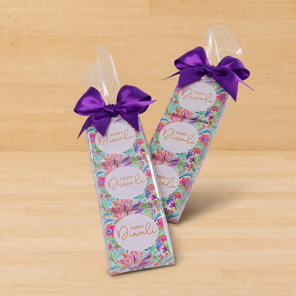 Set of 20 Happy Diwali floral designed 3-piece premium chocolate pack giveaway