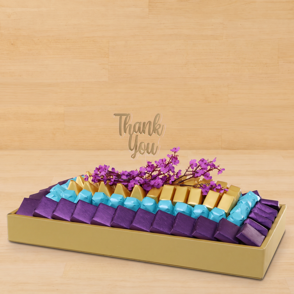Thank you cherry blossom floral decorated premium chocolate leather tray