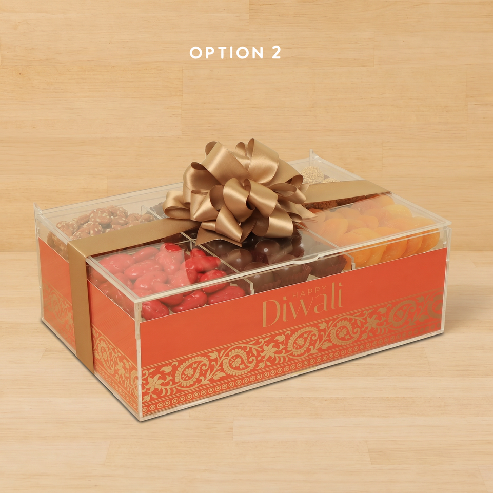 Happy Diwali designed premium chocolate & nuts acrylic medium box