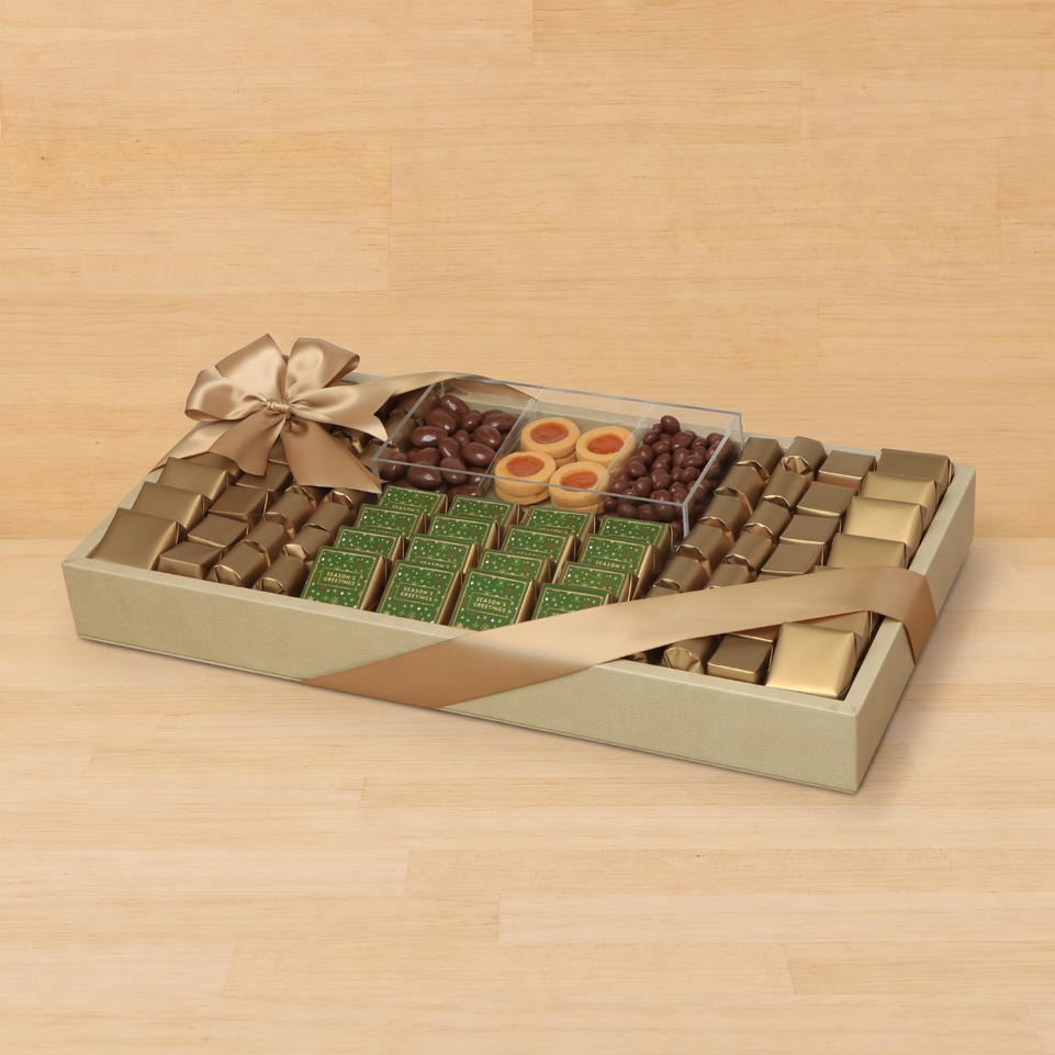 Season's Greetings decorated chocolate & sweets medium leather tray