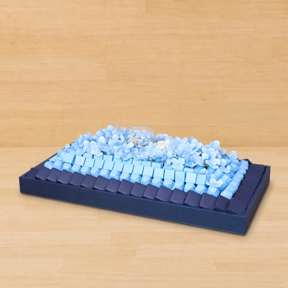 Elegant blue floral decorated chocolate large leather tray