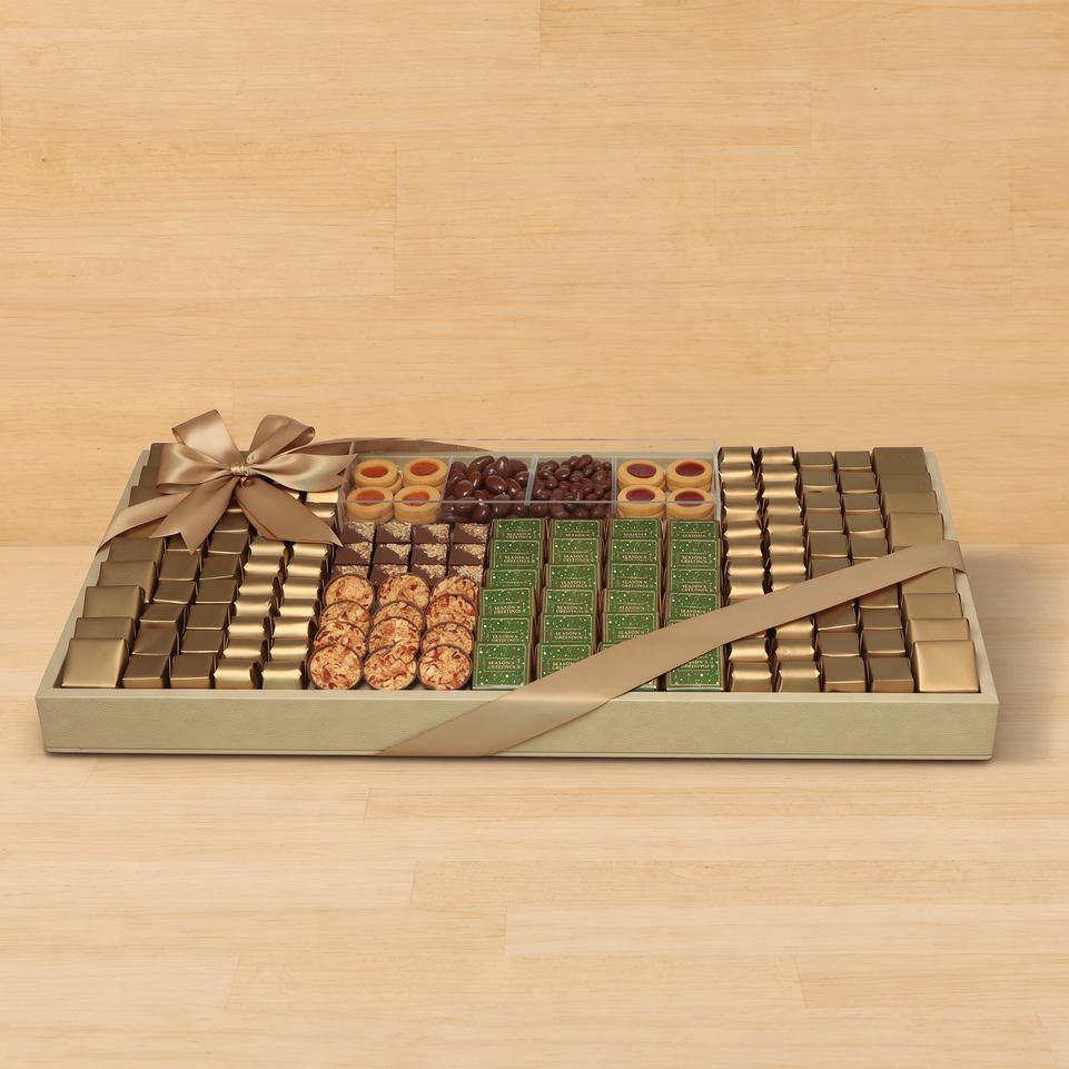 Season's Greetings designed chocolate & sweets large leather tray