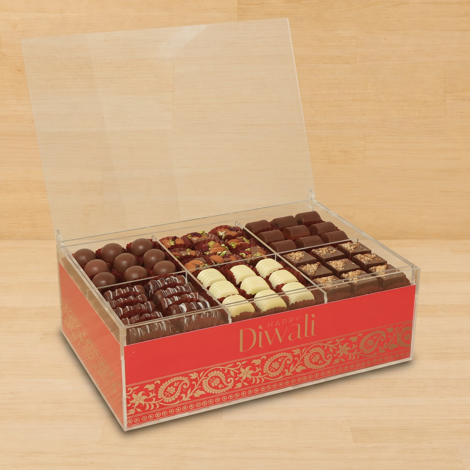 Happy diwali designed premium chocolate acrylic medium box
