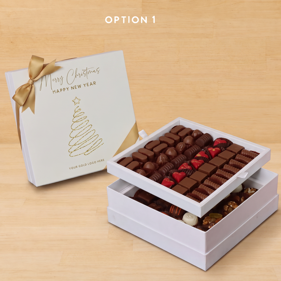 Season's greetings , Merry Christmas & happy new year designed premium chocolate 2-layer hard box