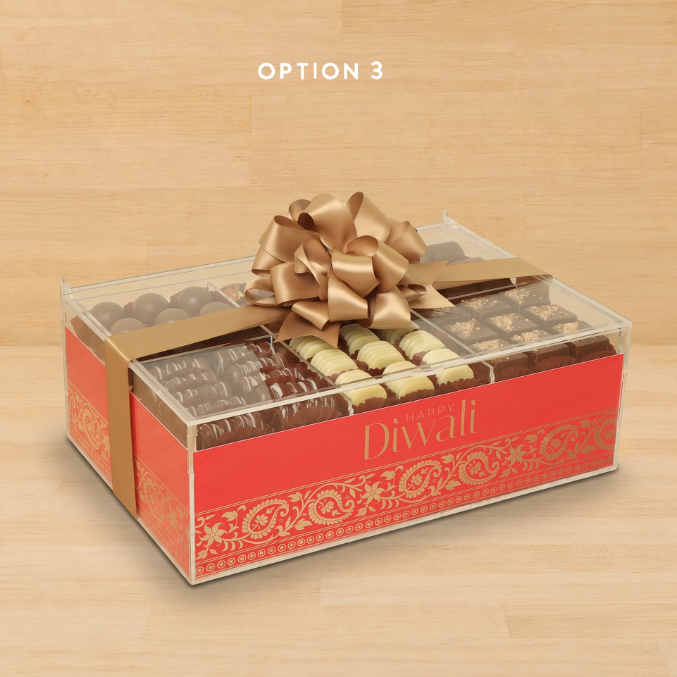Happy diwali designed premium chocolate acrylic medium box