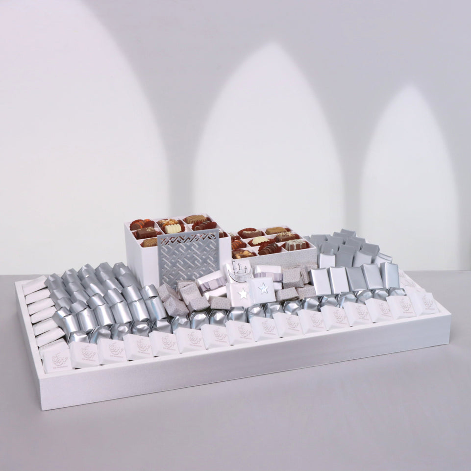 Luxury Eid Silver designed chocolate large leather tray