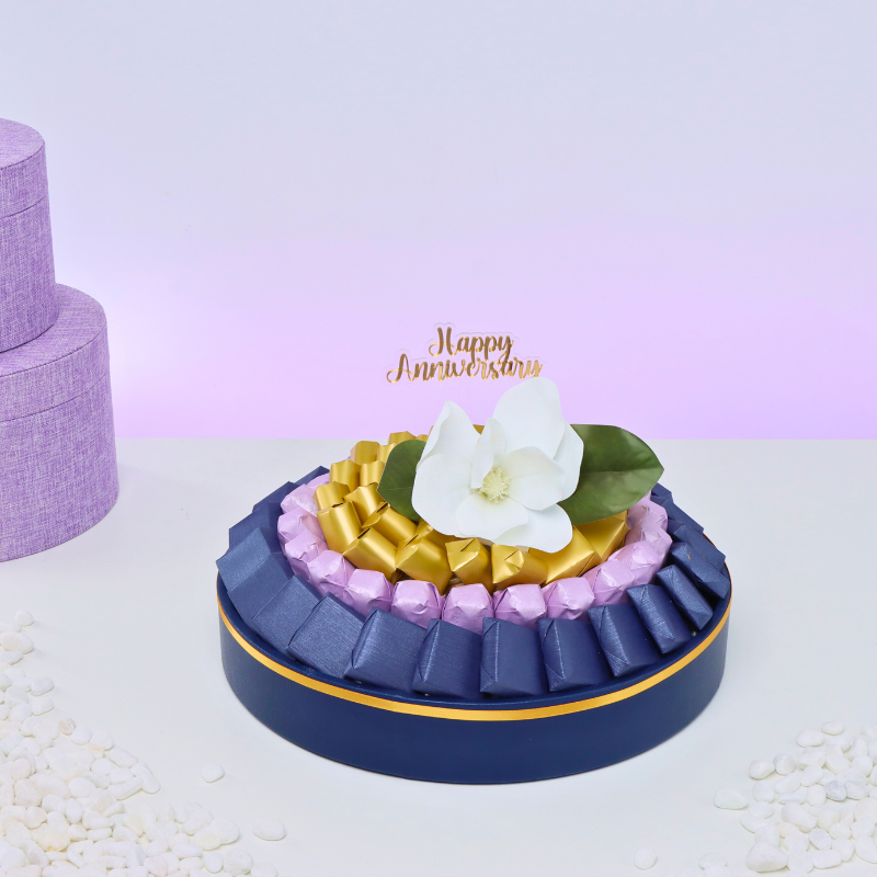 Happy anniversary flower decorated chocolate leather round tray