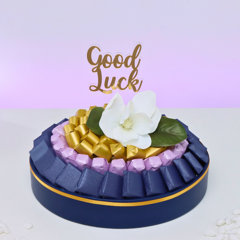 Good luck flower decorated premium chocolate leather round tray