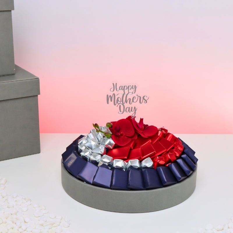 Happy mother's day orchid decorated chocolate leather round tray