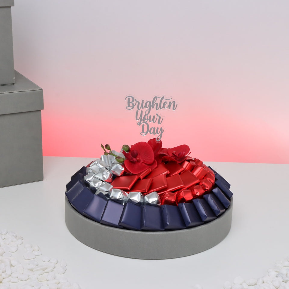 Brighten your day orchid decorated premium chocolate leather round tray