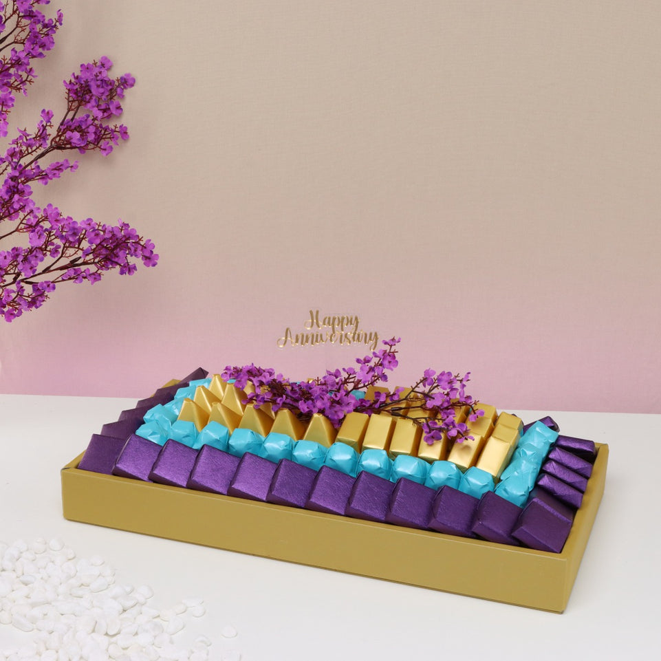 Happy anniversary cherry blossom floral decorated chocolate medium leather tray