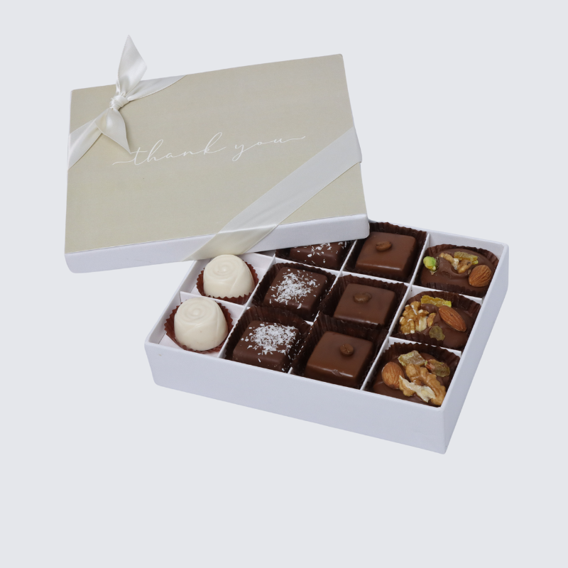 "Thank you" minimalist designed 12-piece premium chocolate hard box