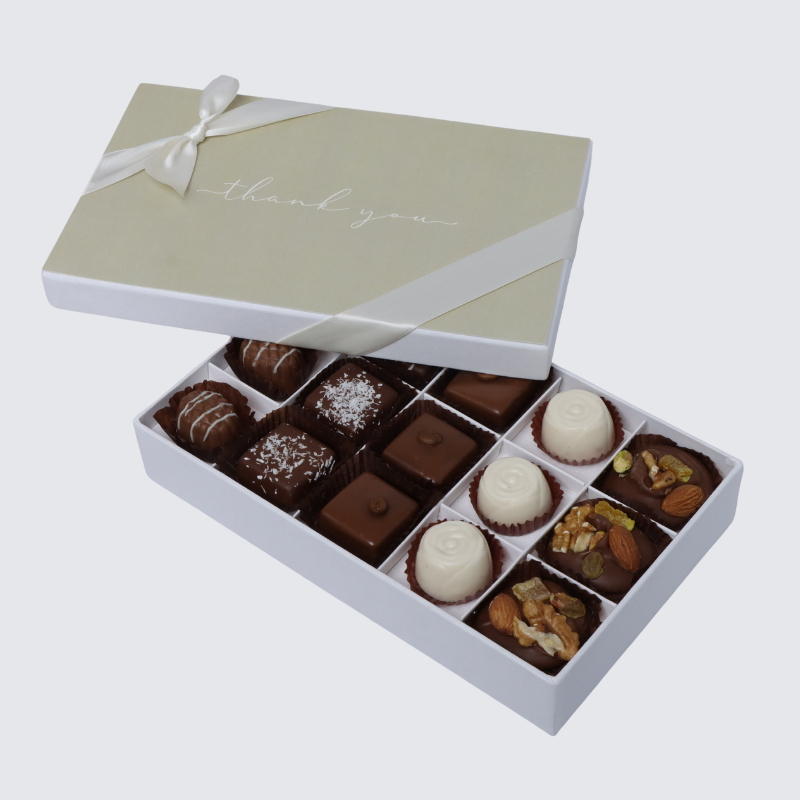 "Thank you" minimalist designed 15-piece premium chocolate hard box