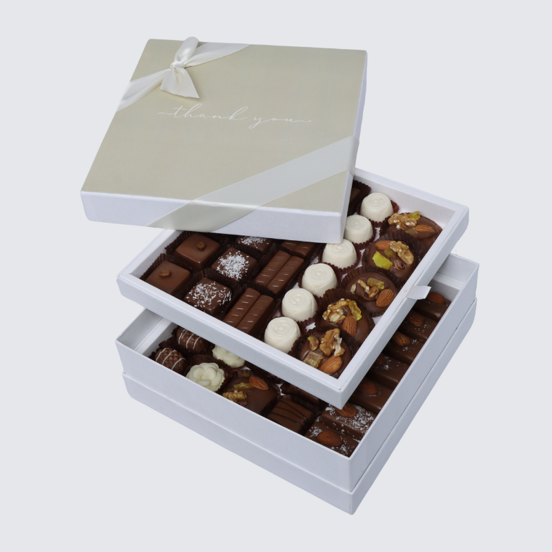 "Thank you" minimalist designed 2-layer premium chocolate hard box