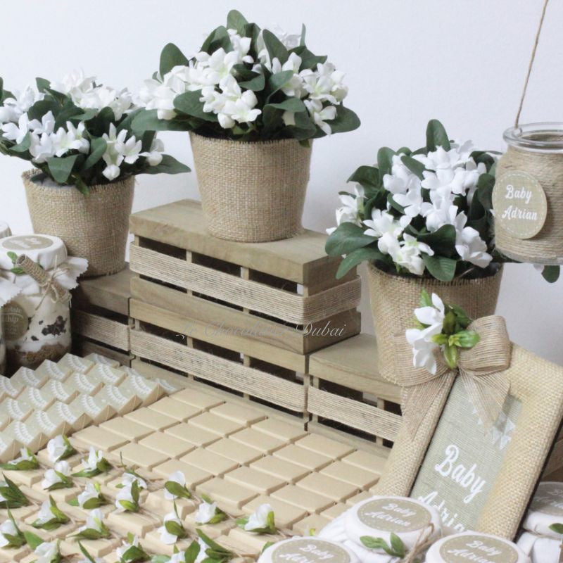 Baby rustic theme chocolate wood stand