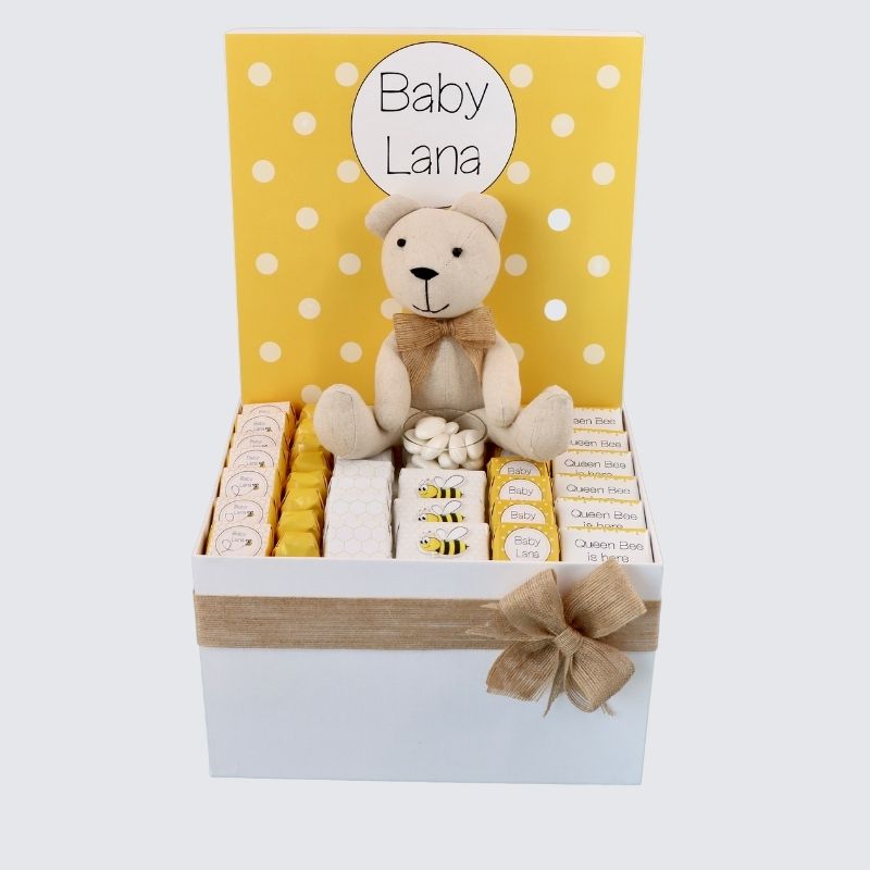 Baby personalized bee theme chocolate extra large hamper