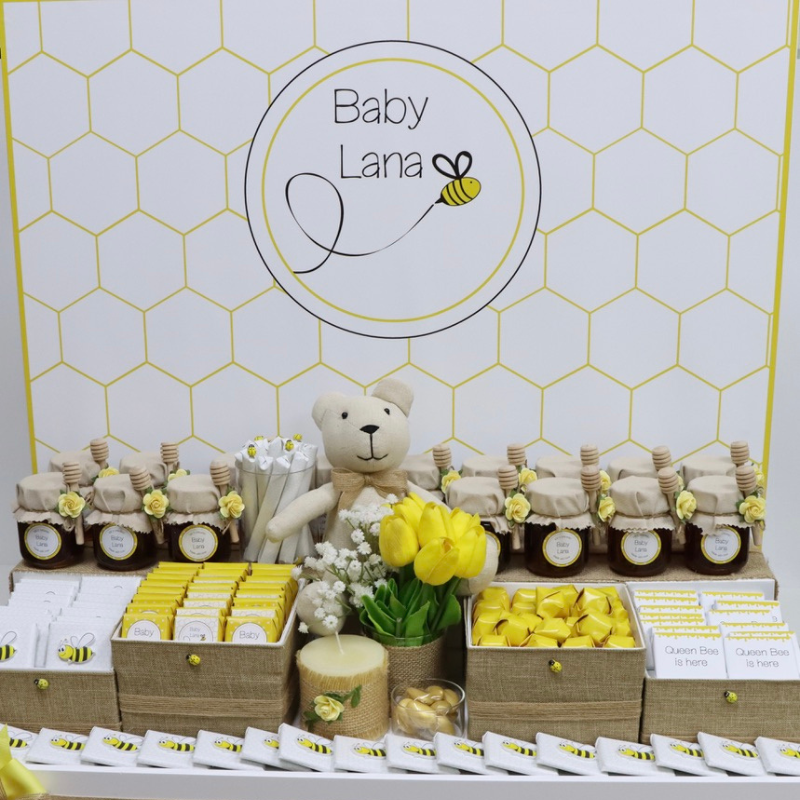 Baby bee theme personalized chocolate wood stand