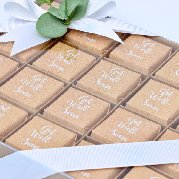 Get well soon rustic designed chocolate view top box