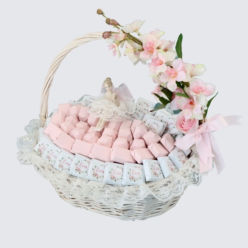 Baby girl personalized ballerina decorated chocolate large basket