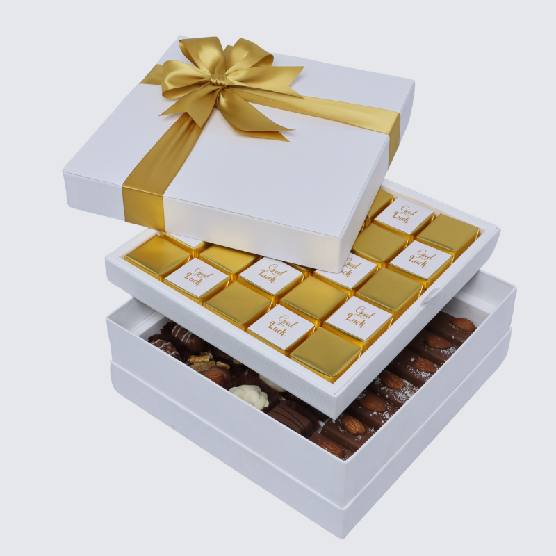 "Good luck" gold designed 2-layer premium chocolate hard box