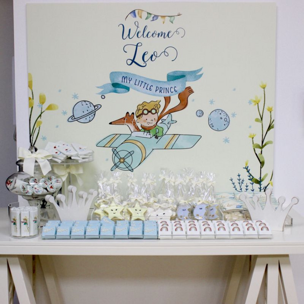 Baby boy adventure theme chocolate & sweets wood stand with backdrop for rent