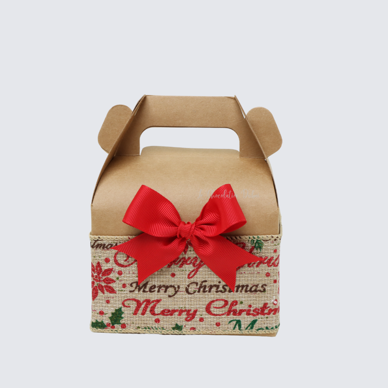 Christmas ribbon decorated chocolate kraft gable bag