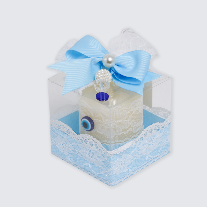 BABY BOY DECORATED CANDLE CLEAR BOX