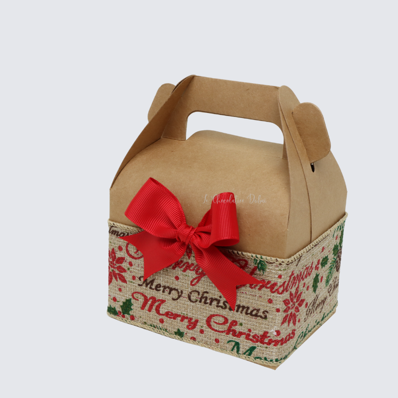 Christmas ribbon decorated chocolate kraft gable bag