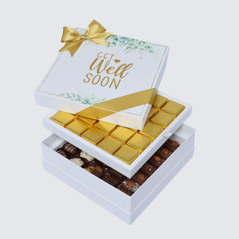 "Get well soon" eucalyptus designed 2-layer chocolate hard box