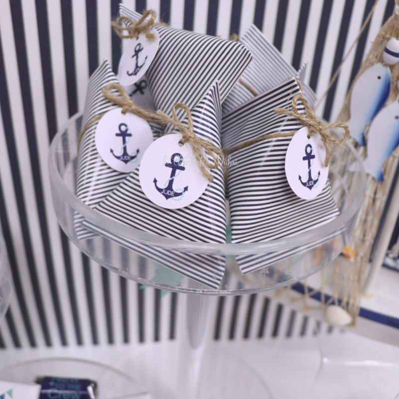 Baby boy nautical theme decorated chocolate wood stand