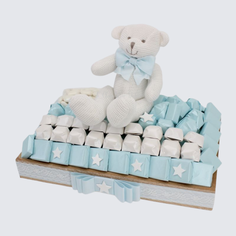 Baby boy teddy decorated chocolate wood tray