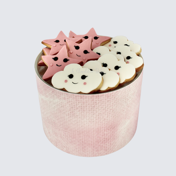 Hot air balloon stars chocolate baby girl wood stand