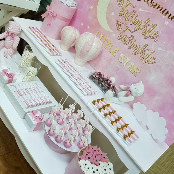 Hot air balloon stars chocolate baby girl wood stand
