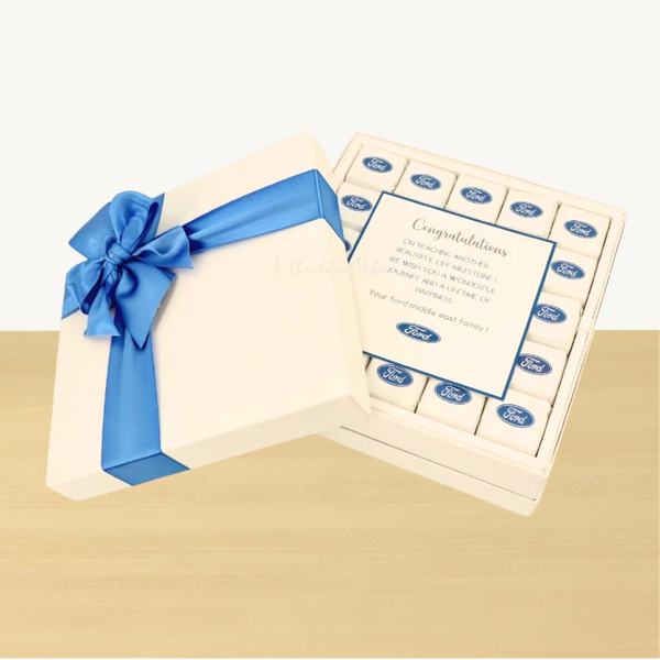 Corporate branded chocolate hard box with message card