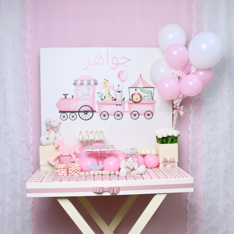 Baby girl personalized and decorated chocolate stand tray