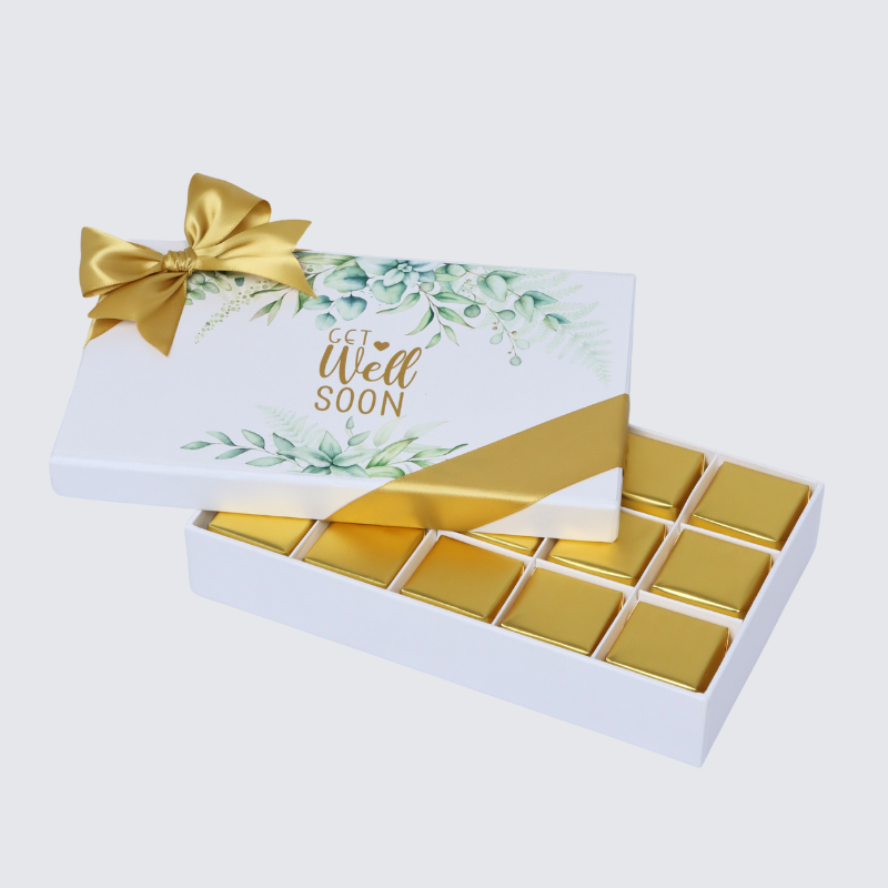 "Get well soon" eucalyptus designed 15-piece chocolate hard box