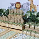 Baby personalized safari animals theme chocolate arrangement wood stand