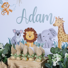 Baby personalized safari animals theme chocolate arrangement wood stand