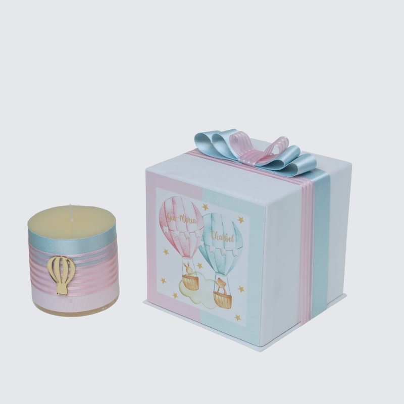 BABY TWIN AIR BALLOON THEME CANDLE HARD BOX