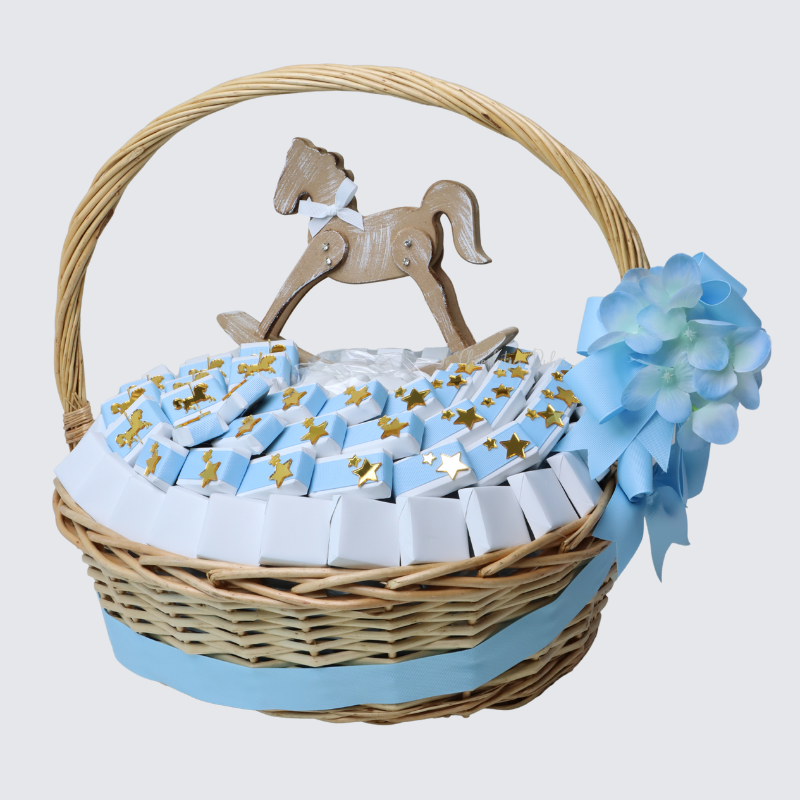 Baby boy acrylic carousel decorated chocolate extra large basket