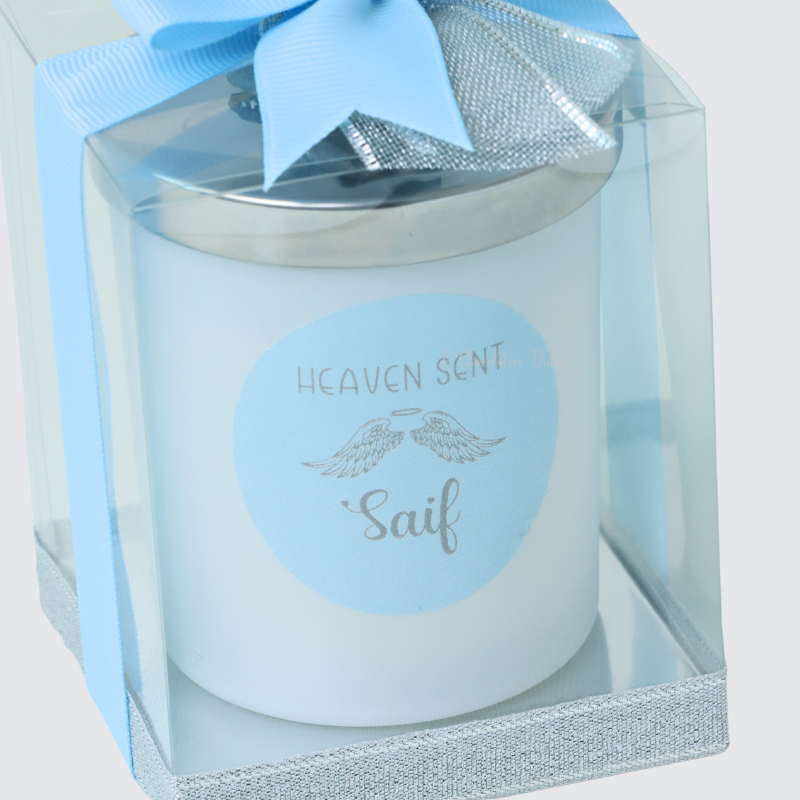 Set of 20 pcs baby boy angel designed candle glass jar