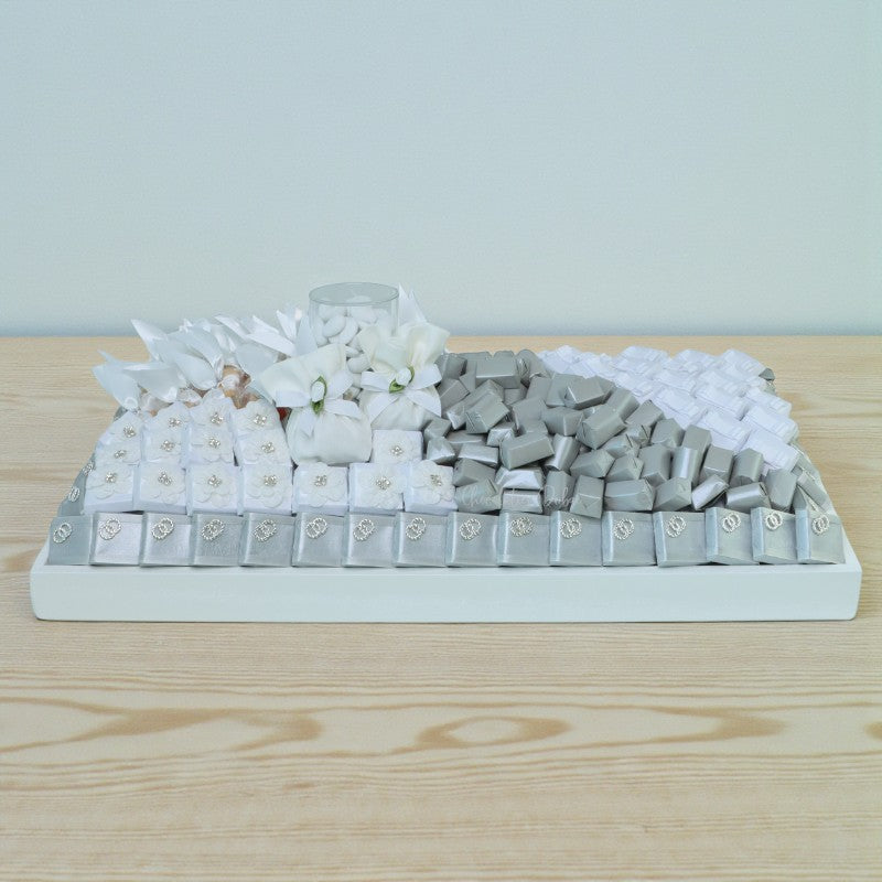 Wedding decorated flower & couple ring chocolate large leather tray